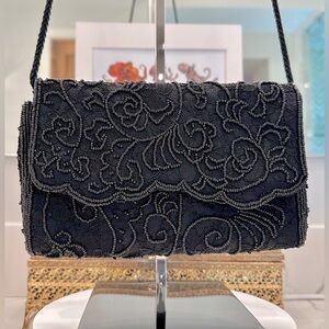 Vintage Beaded Black Lace Clutch/Shoulder Bag - La Regale - EUC